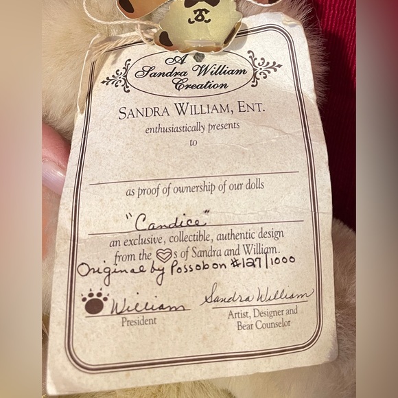 Vintage Rare Sandra William Creation Porcelain Plush “Teddy Bear”, 1992, Candice - Picture 10 of 12